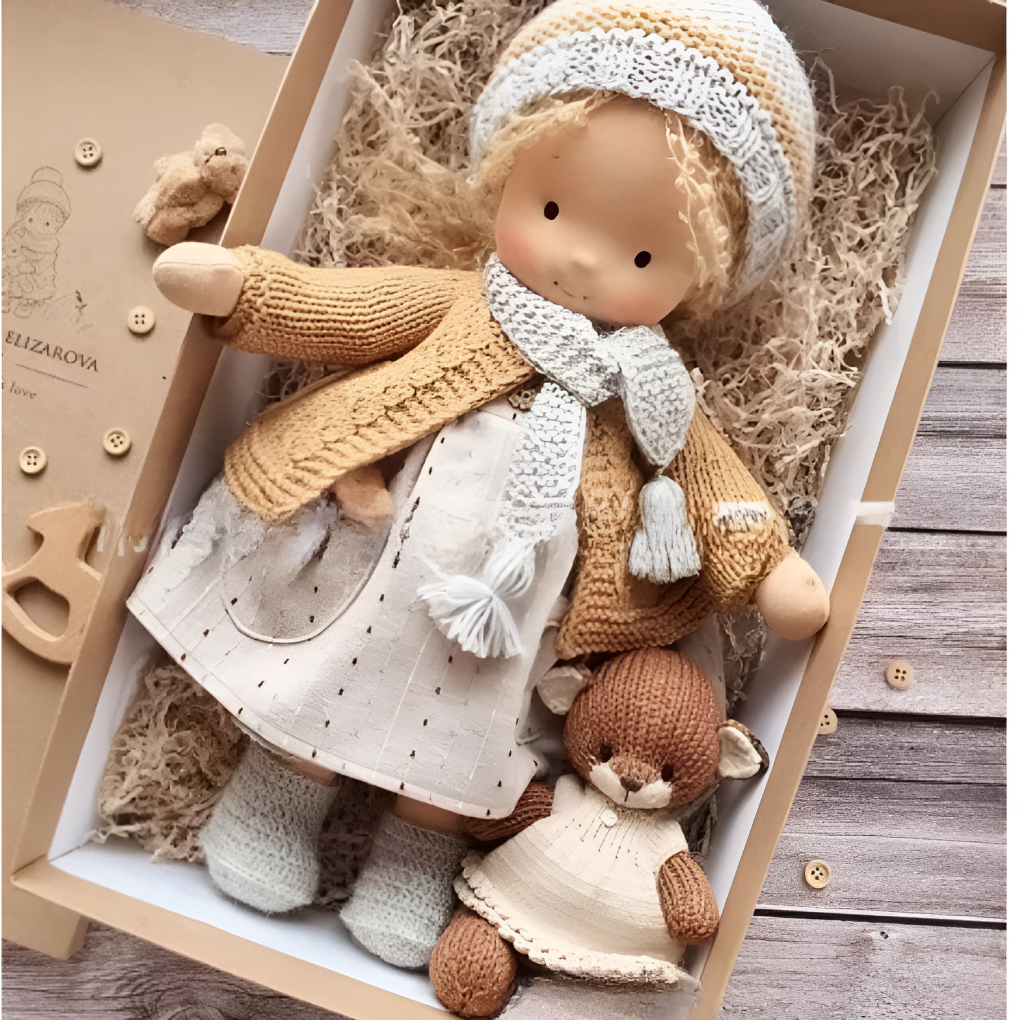 Oak & Coral | Children's Waldorf Cloth Doll - Handmade Cuddly Toy