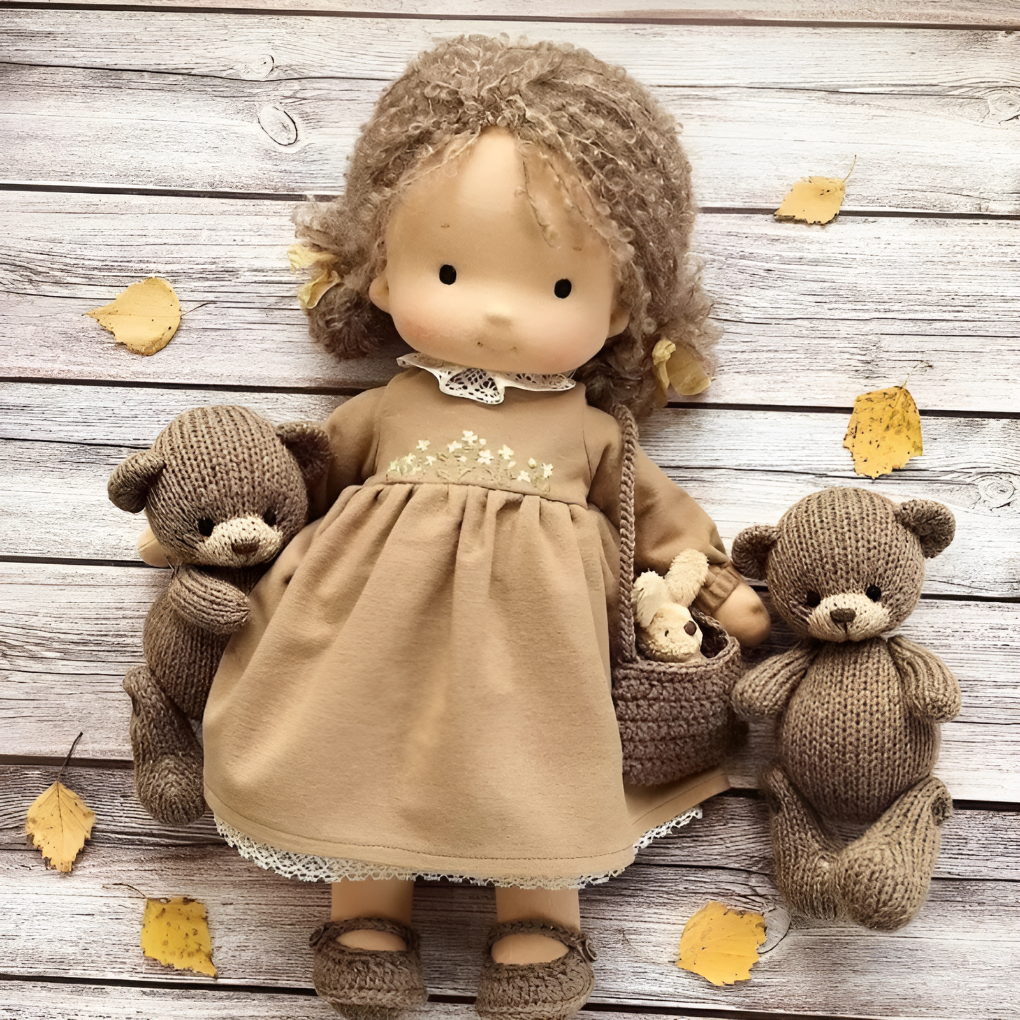 Oak & Coral | Children's Waldorf Cloth Doll - Handmade Cuddly Toy