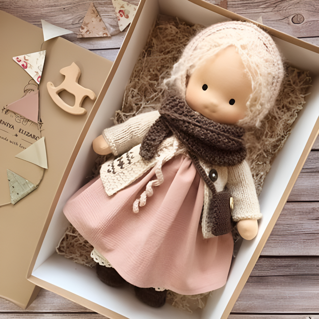 Oak & Coral | Children's Waldorf Cloth Doll - Handmade Cuddly Toy