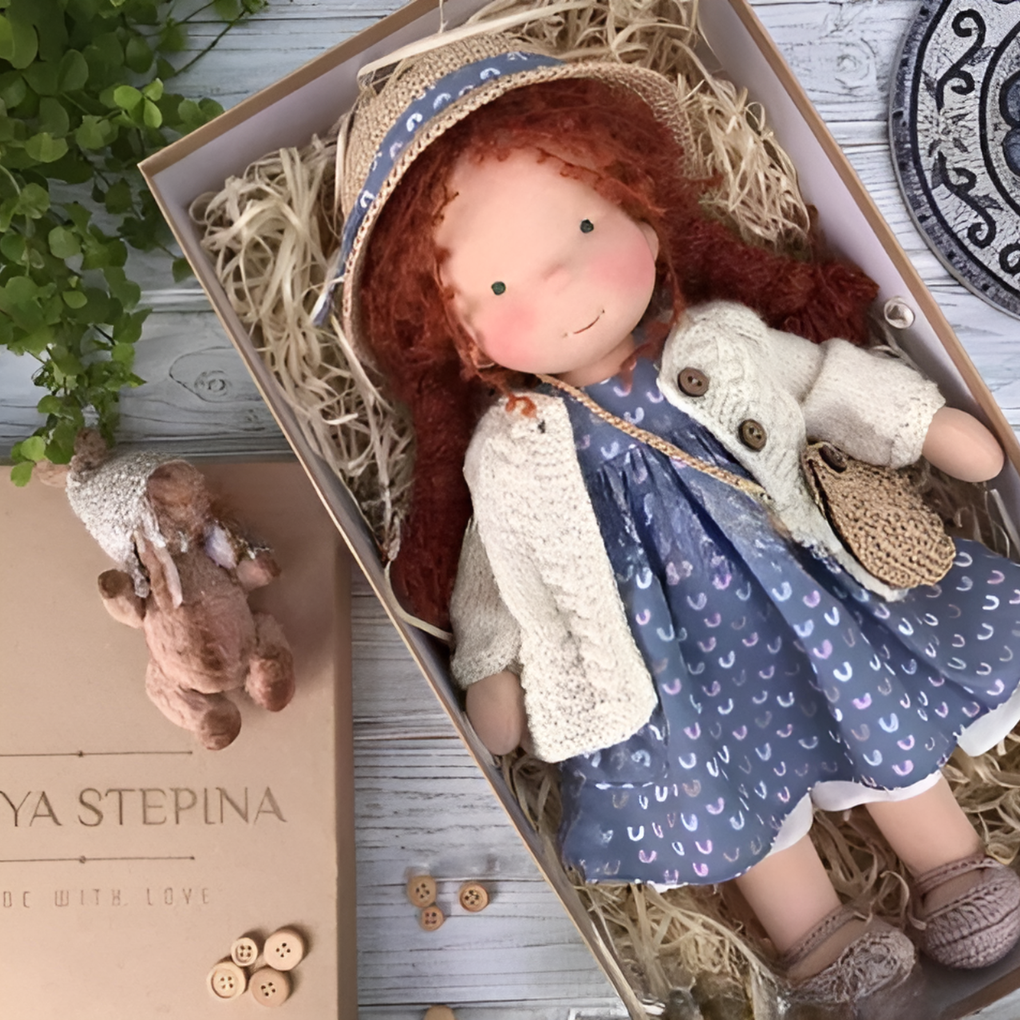 Oak & Coral | Children's Waldorf Cloth Doll - Handmade Cuddly Toy