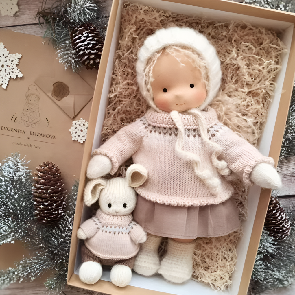 Oak & Coral | Children's Waldorf Cloth Doll - Handmade Cuddly Toy