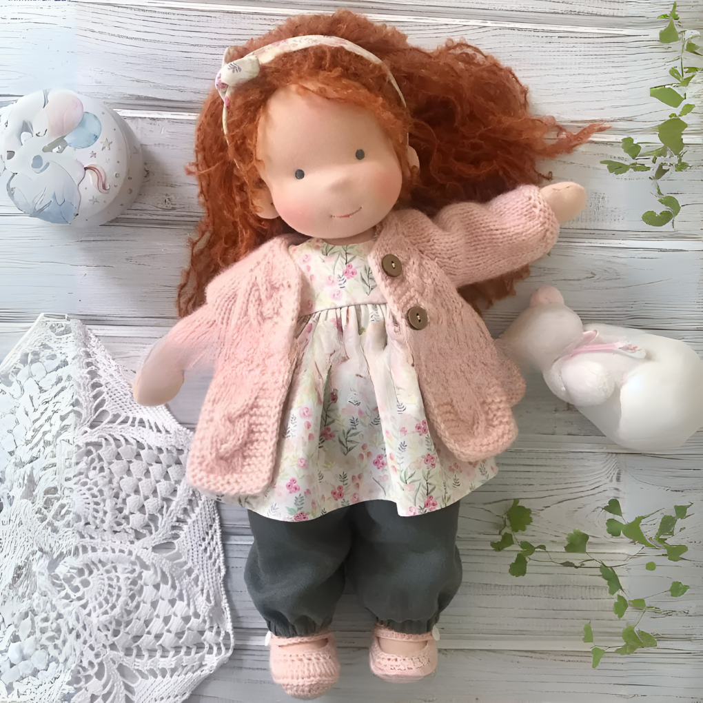 Oak & Coral | Children's Waldorf Cloth Doll - Handmade Cuddly Toy