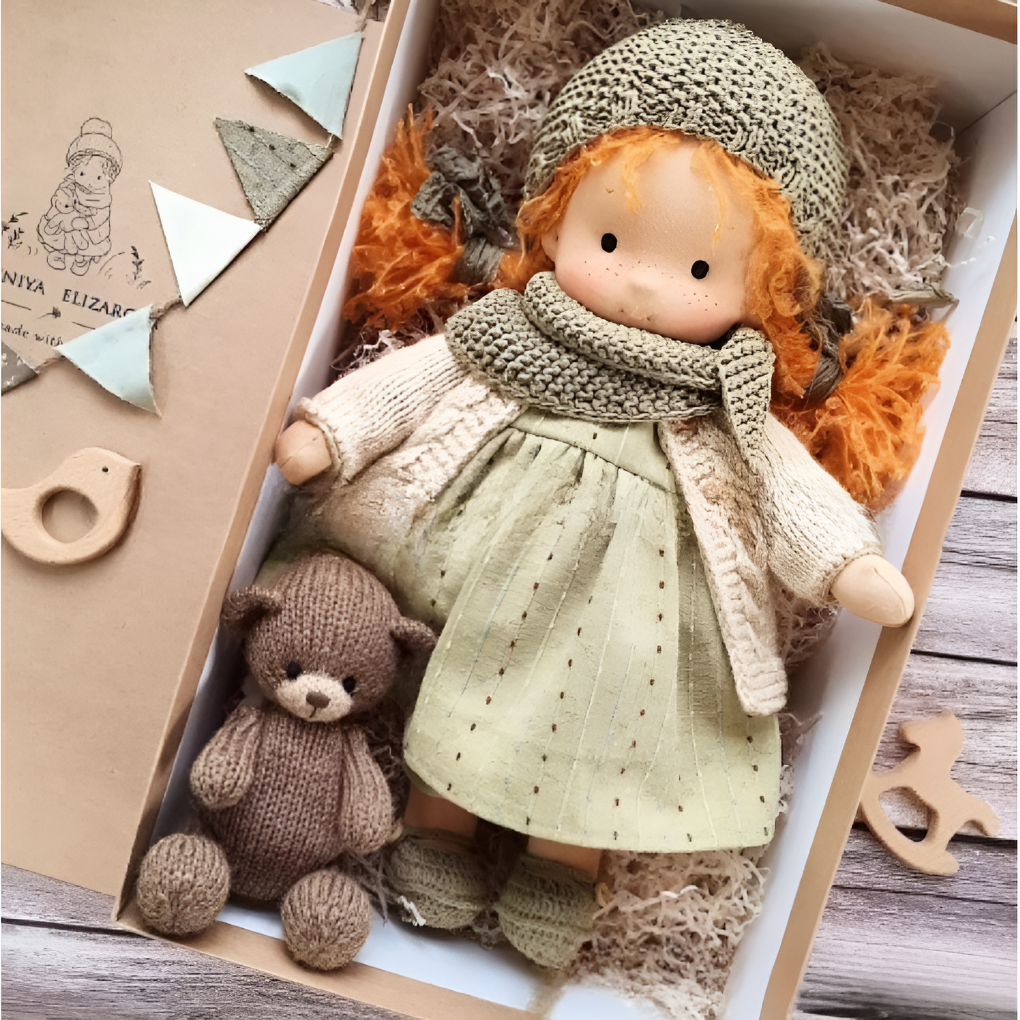 Oak & Coral | Children's Waldorf Cloth Doll - Handmade Cuddly Toy