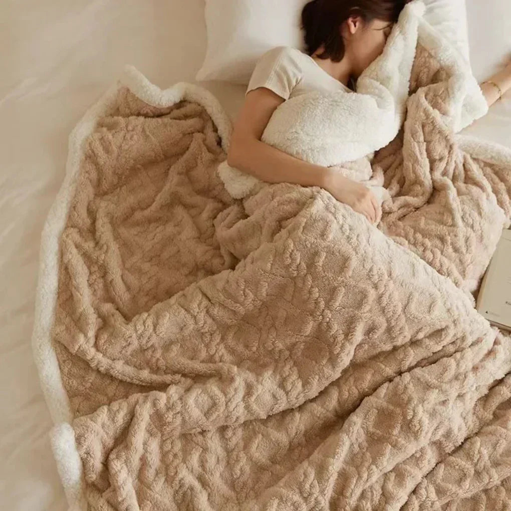 Oak & Coral | Cozy Sherpa Blanket with Textured Design