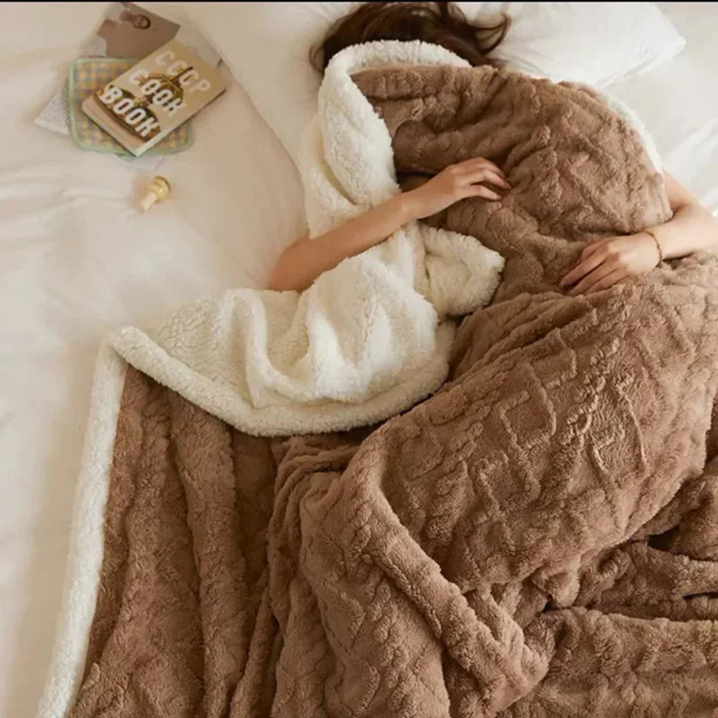 Oak & Coral | Cozy Sherpa Blanket with Textured Design