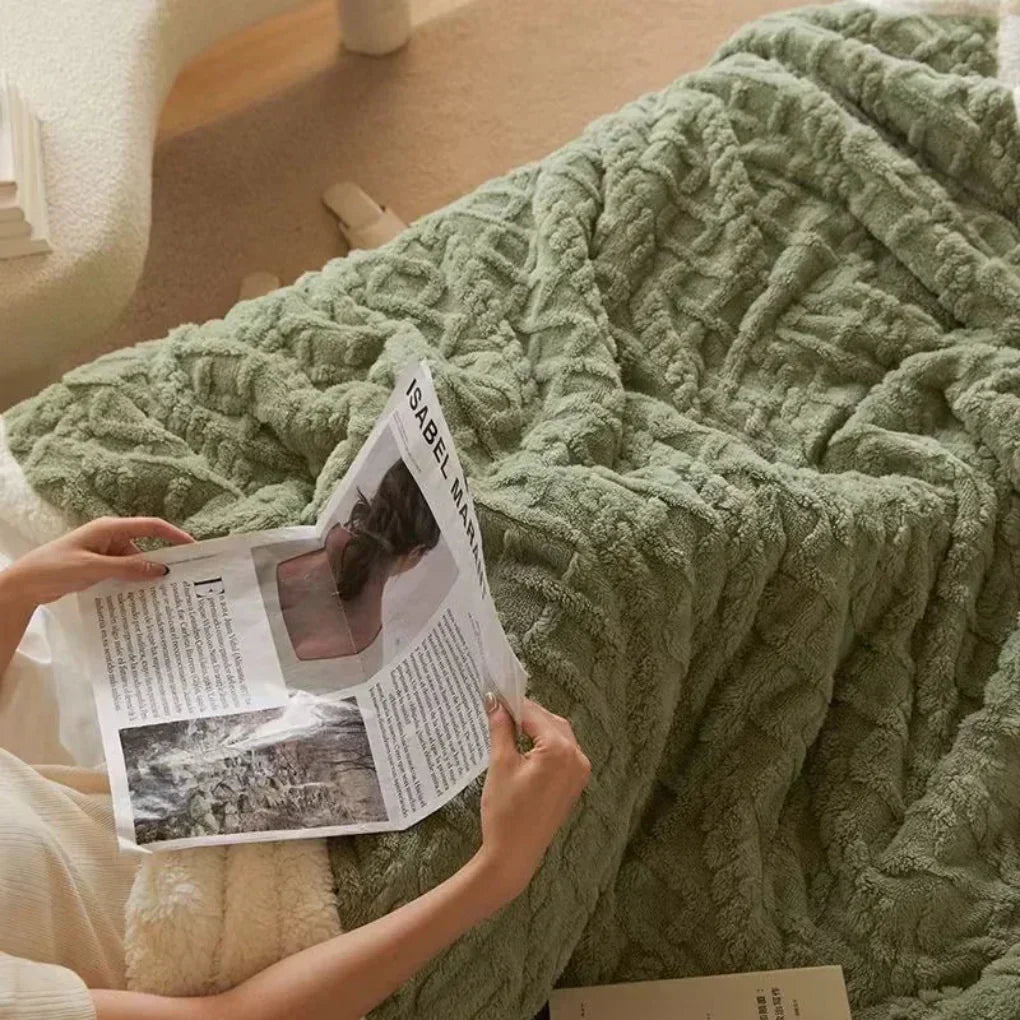 Oak & Coral | Cozy Sherpa Blanket with Textured Design