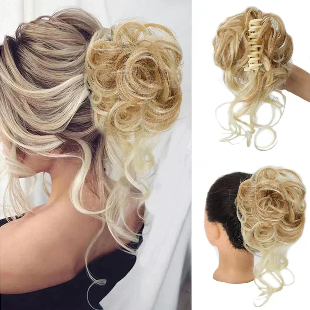 Oak & Coral | Curly Hair Bun – Clip-in Hair Piece with Volume and Natural Look