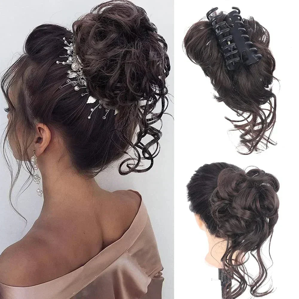 Oak & Coral | Curly Hair Bun – Clip-in Hair Piece with Volume and Natural Look