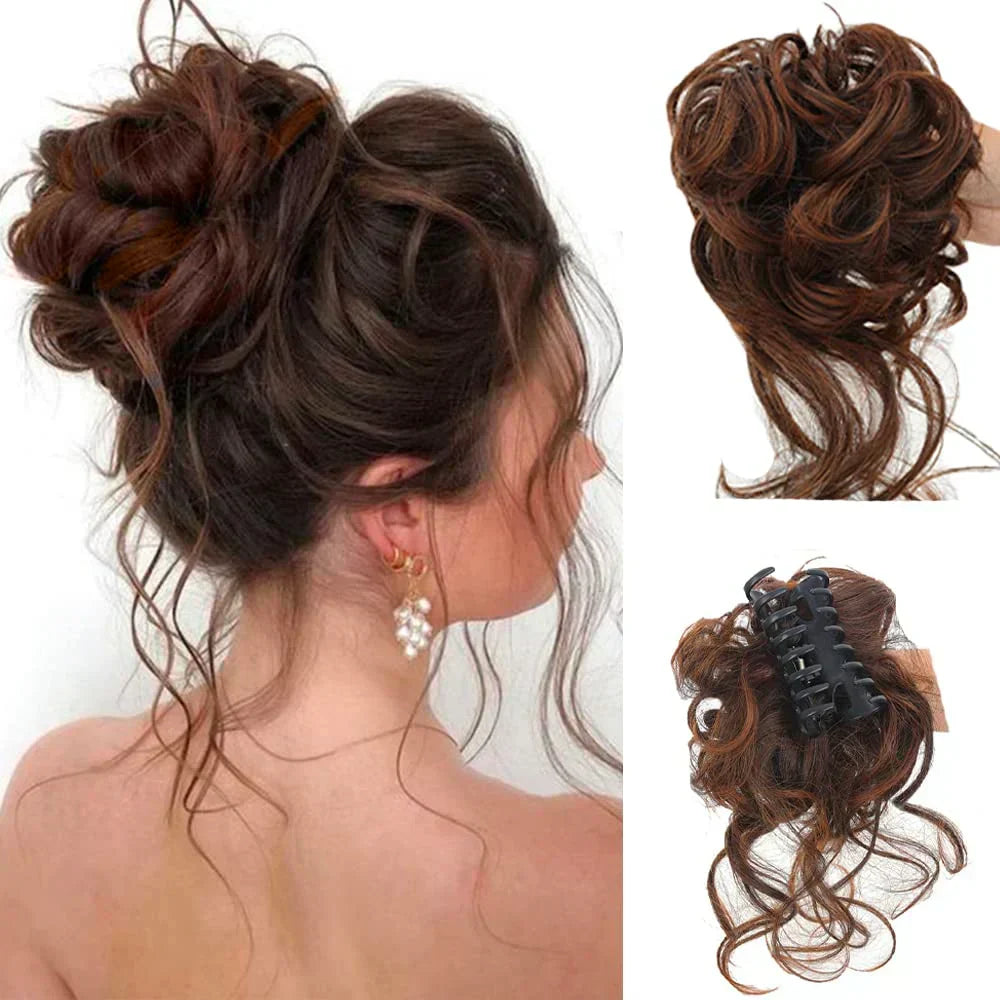 Oak & Coral | Curly Hair Bun – Clip-in Hair Piece with Volume and Natural Look