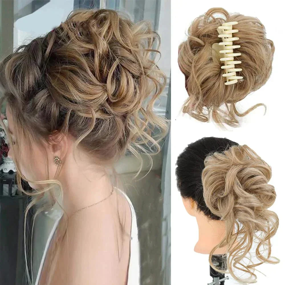 Oak & Coral | Curly Hair Bun – Clip-in Hair Piece with Volume and Natural Look
