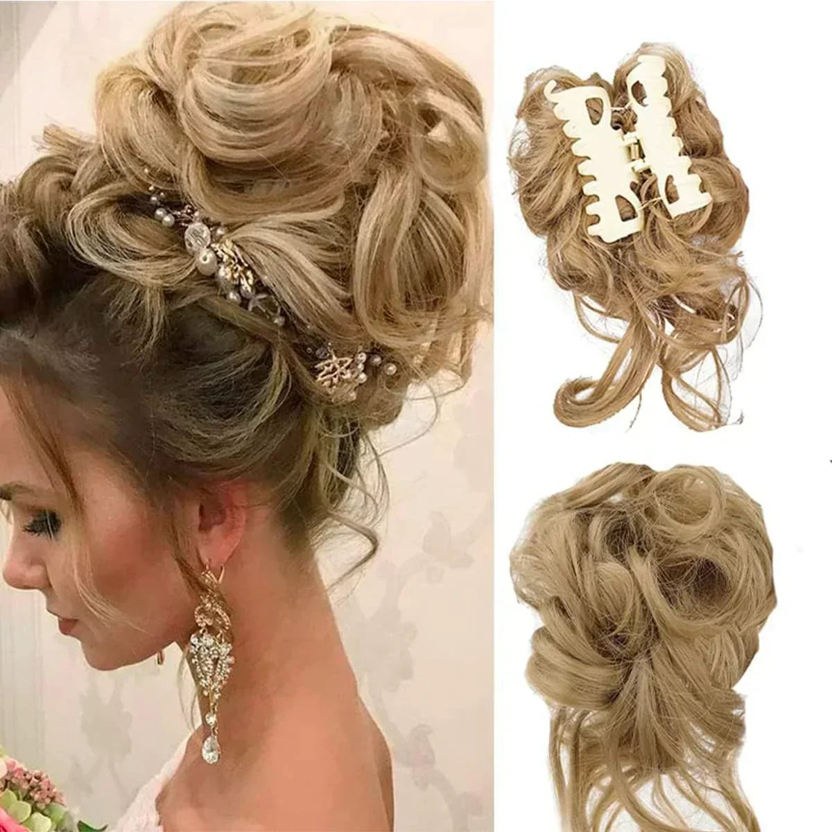 Oak & Coral | Curly Hair Bun – Clip-in Hair Piece with Volume and Natural Look