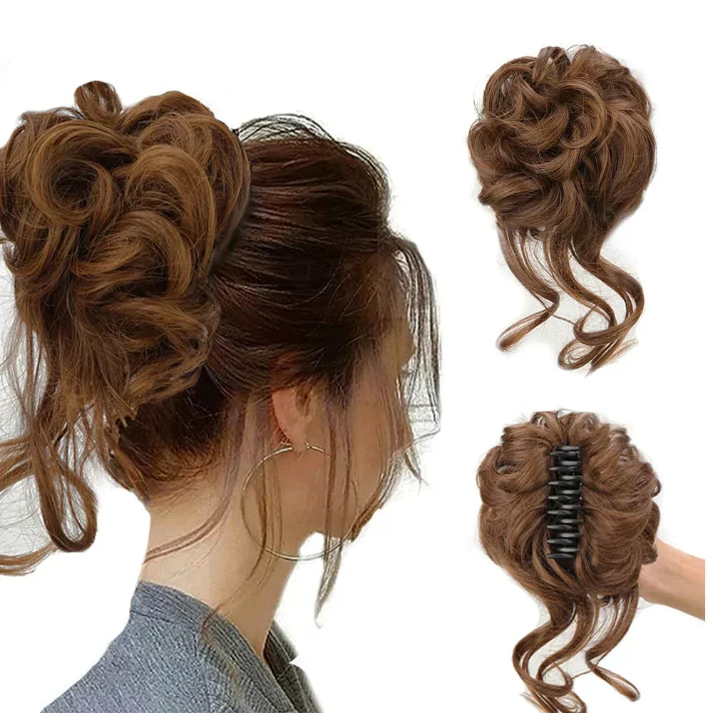 Oak & Coral | Curly Hair Bun – Clip-in Hair Piece with Volume and Natural Look