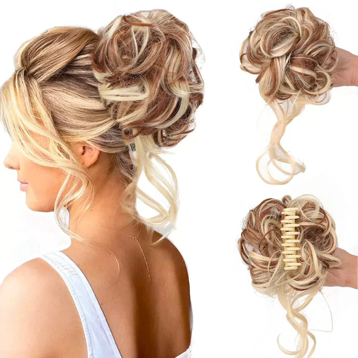 Oak & Coral | Curly Hair Bun – Clip-in Hair Piece with Volume and Natural Look