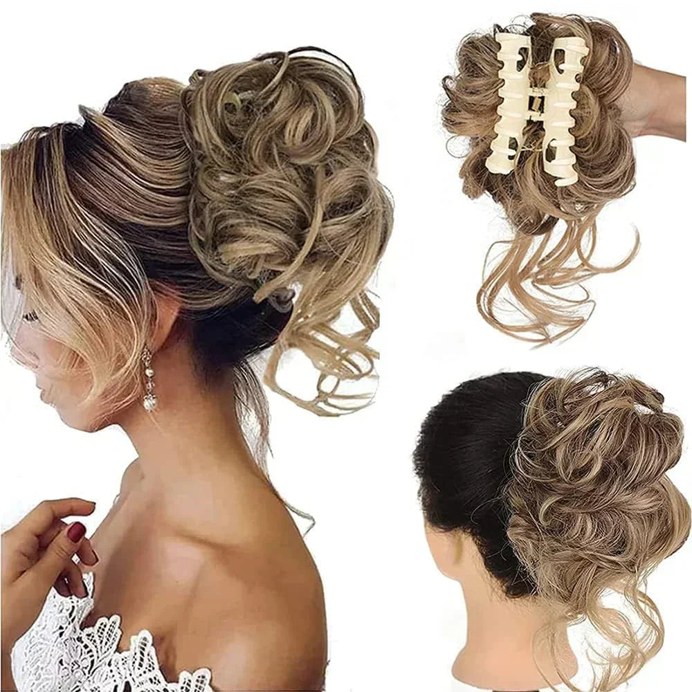 Oak & Coral | Curly Hair Bun – Clip-in Hair Piece with Volume and Natural Look