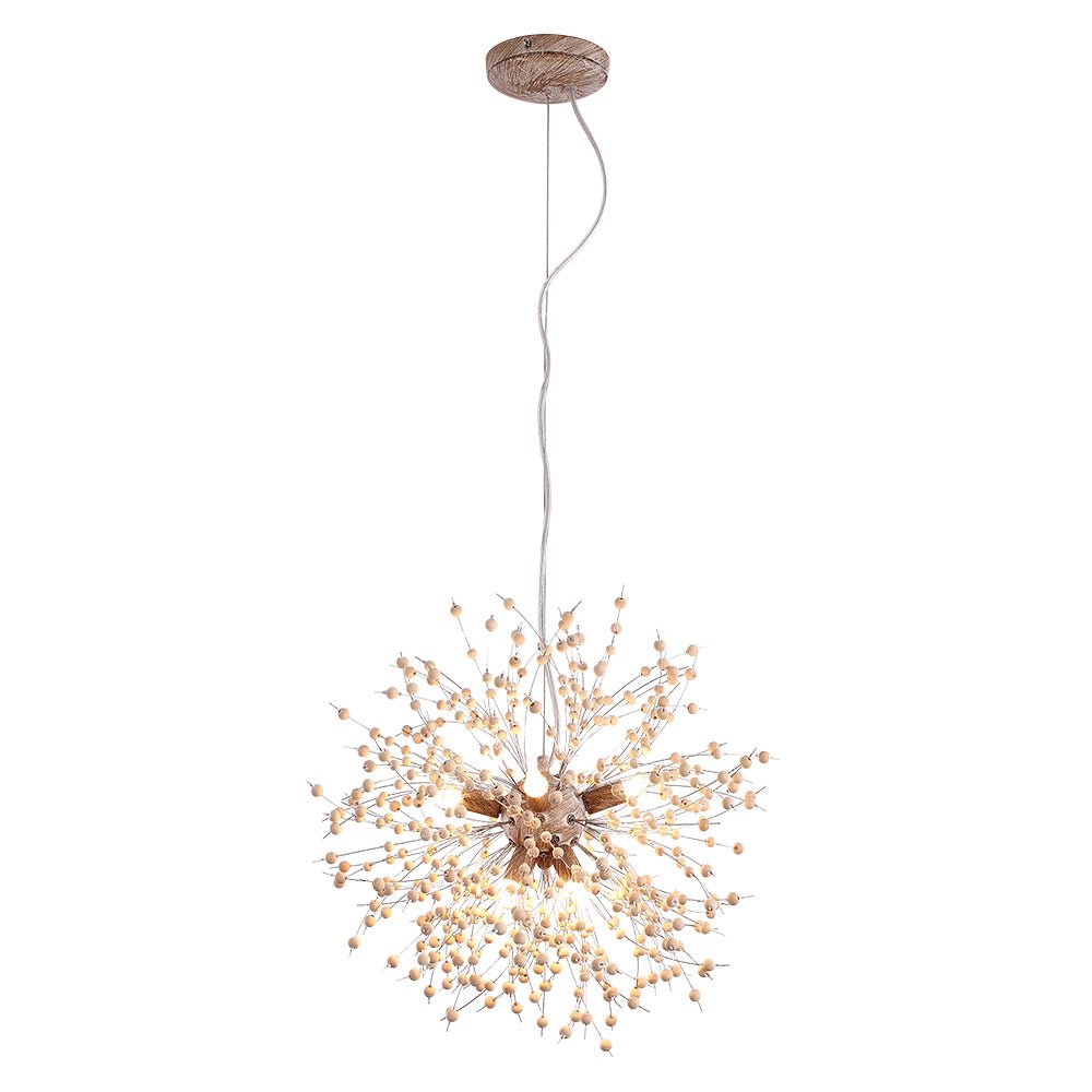 Oak & Coral | Dandelion Pendant Light with Wooden Beads | Firework Starburst Design