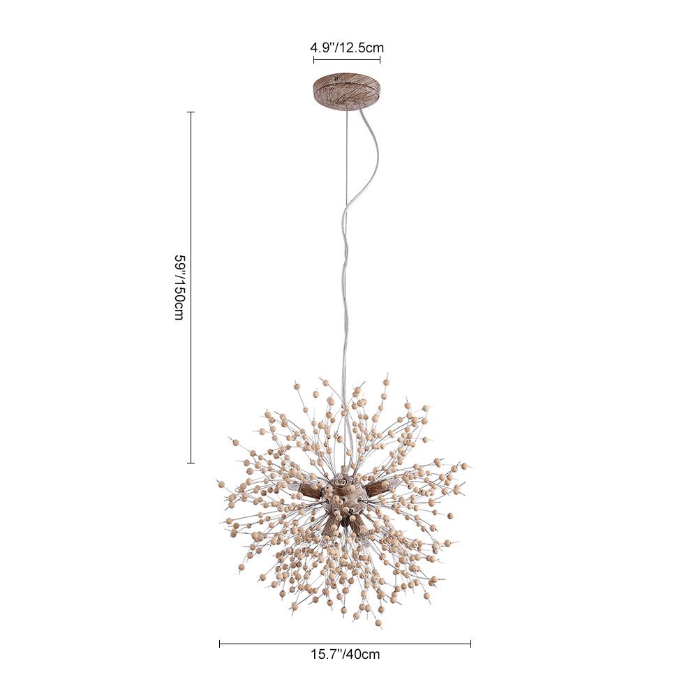 Oak & Coral | Dandelion Pendant Light with Wooden Beads | Firework Starburst Design