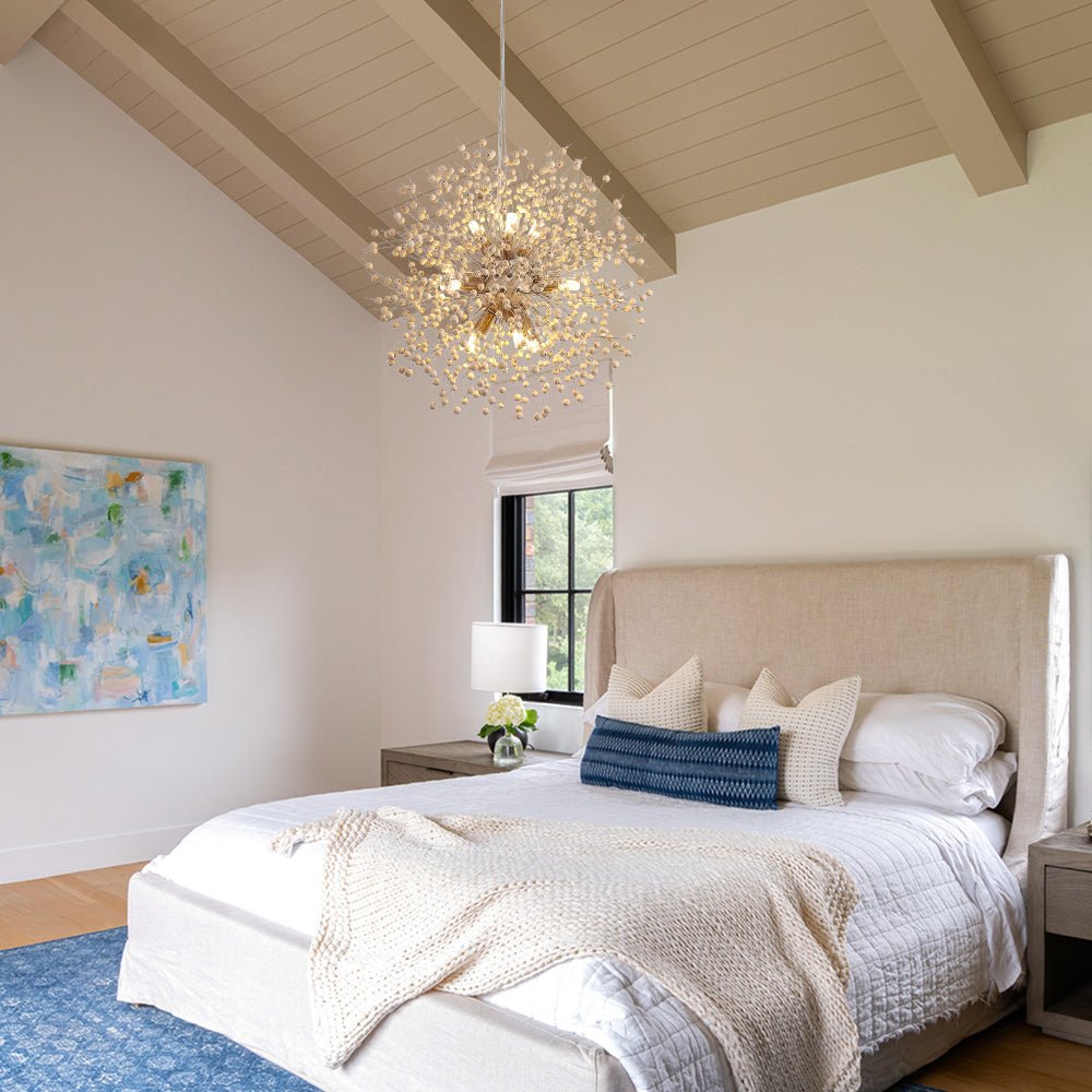 Oak & Coral | Dandelion Pendant Light with Wooden Beads | Firework Starburst Design