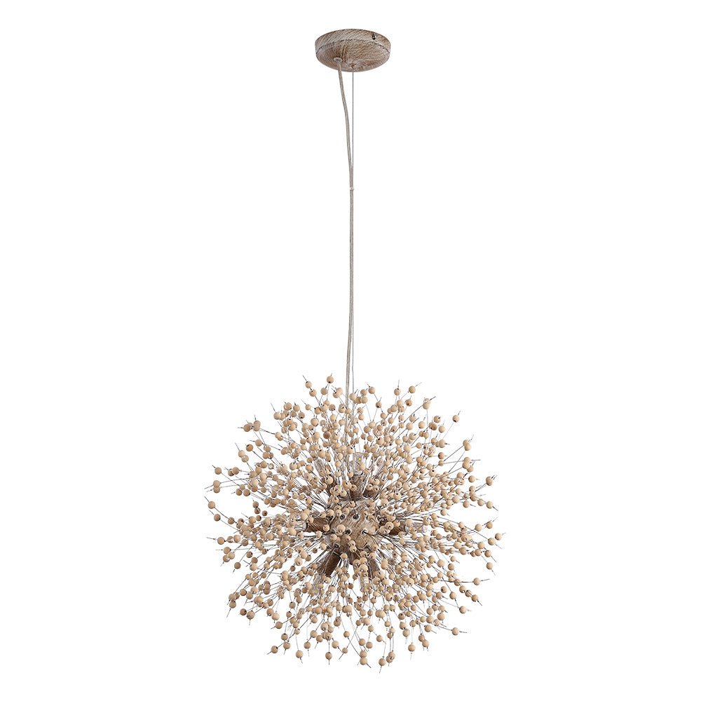 Oak & Coral | Dandelion Pendant Light with Wooden Beads | Firework Starburst Design