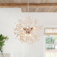 Oak & Coral | Dandelion Pendant Light with Wooden Beads | Firework Starburst Design