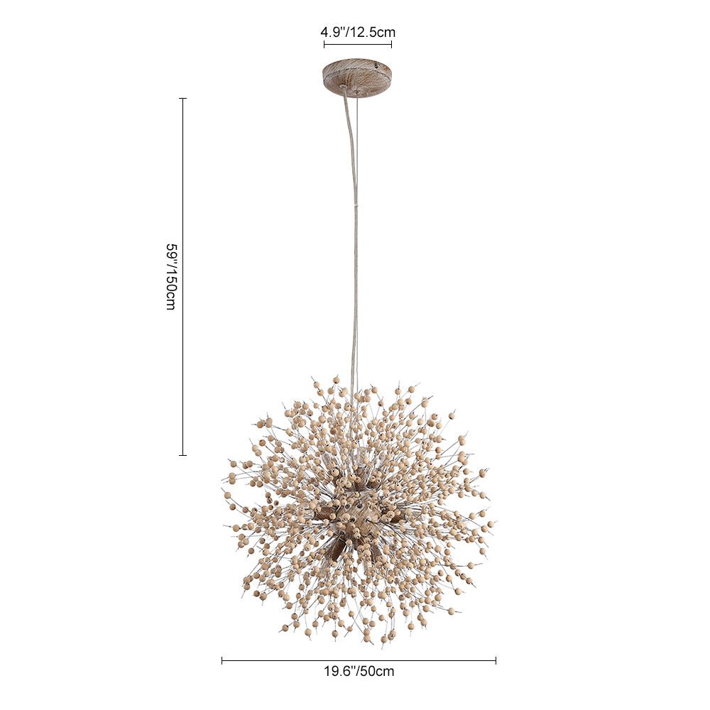 Oak & Coral | Dandelion Pendant Light with Wooden Beads | Firework Starburst Design