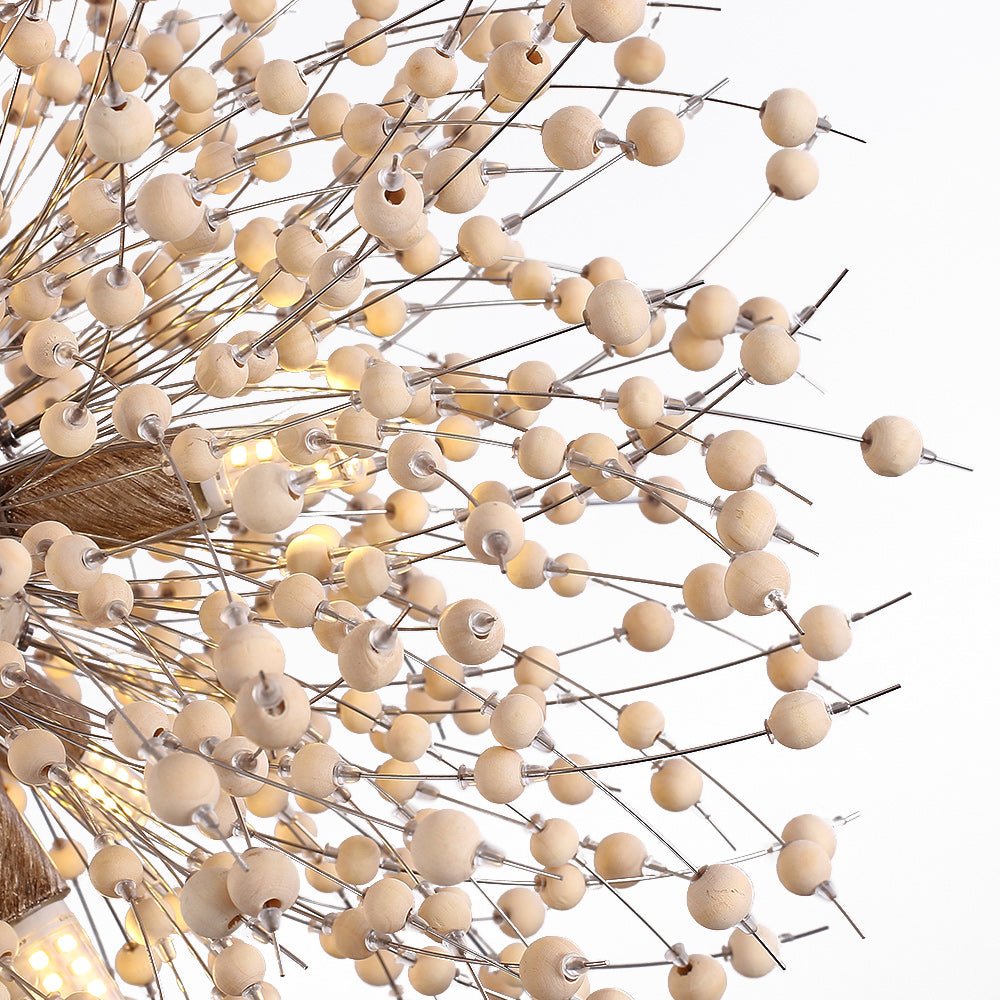 Oak & Coral | Dandelion Pendant Light with Wooden Beads | Firework Starburst Design