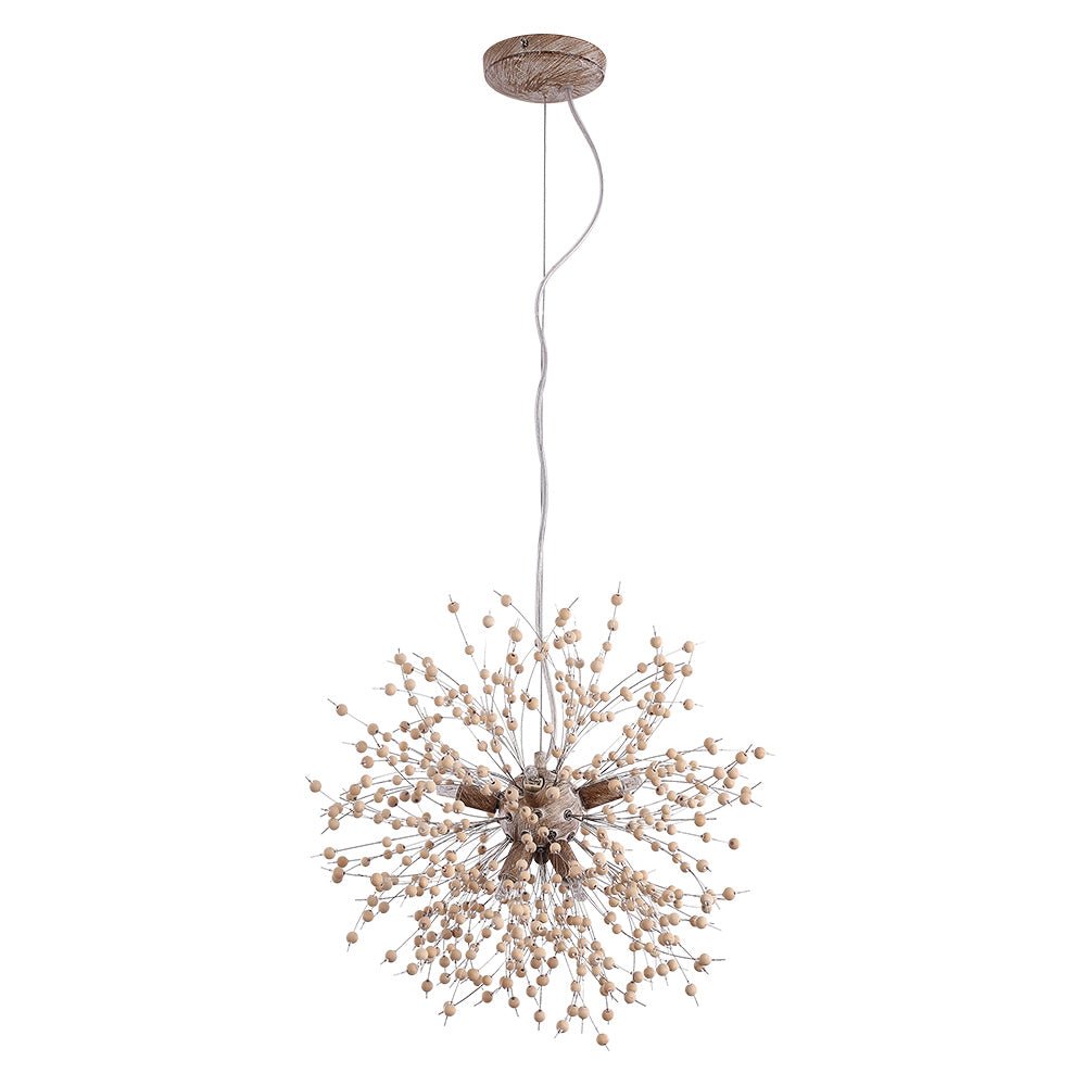Oak & Coral | Dandelion Pendant Light with Wooden Beads | Firework Starburst Design