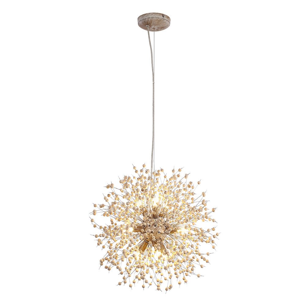 Oak & Coral | Dandelion Pendant Light with Wooden Beads | Firework Starburst Design