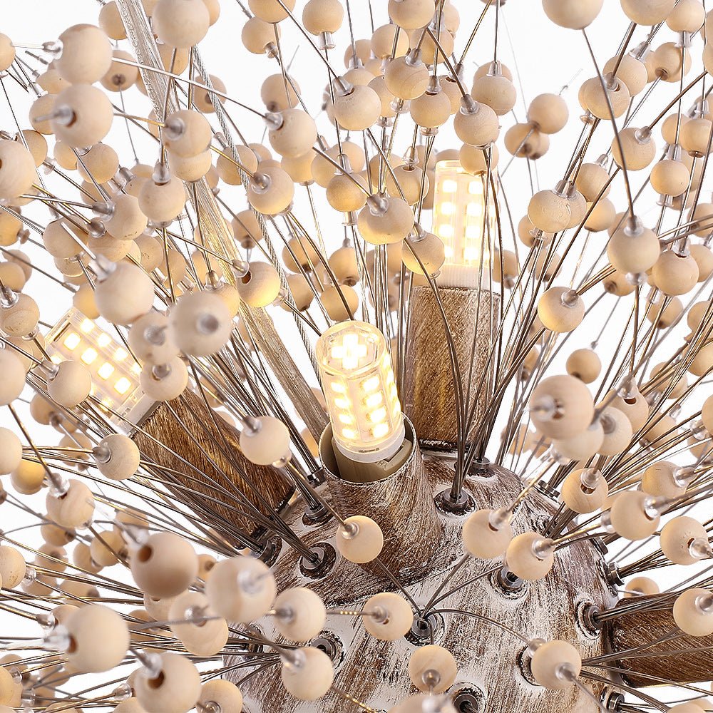 Oak & Coral | Dandelion Pendant Light with Wooden Beads | Firework Starburst Design