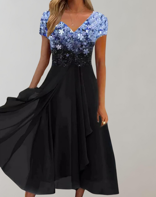 Oak & Coral - Dress with Bright Flowers | Evening Dress for Women | Shiny Top Dress