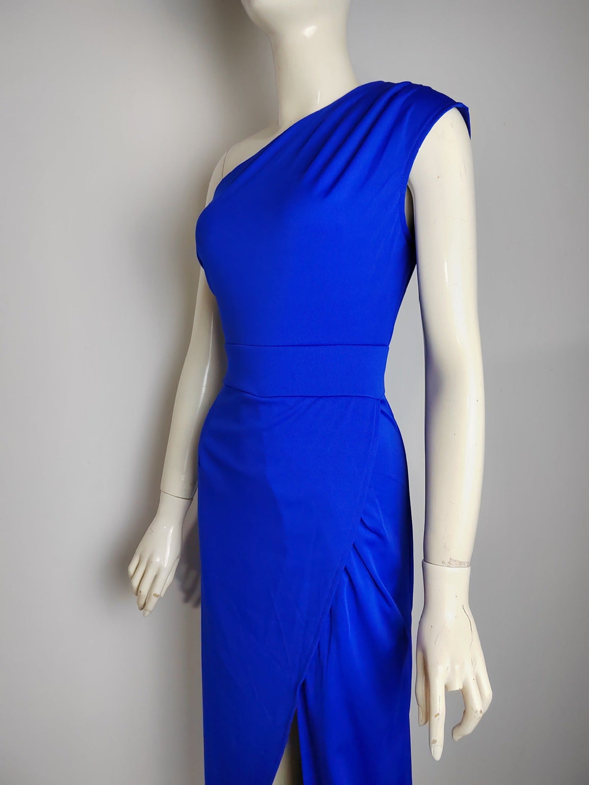 Oak & Coral Elegant Formal Solid Slit Asymmetrical Diagonal Collar Evening Dresses