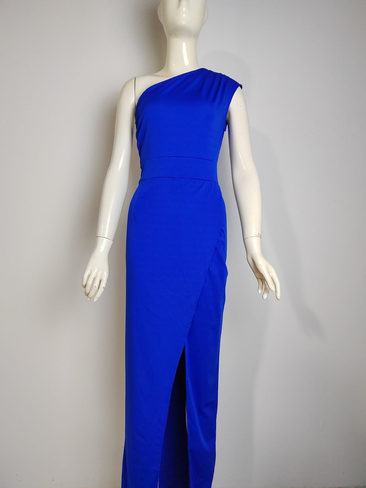 Oak & Coral Elegant Formal Solid Slit Asymmetrical Diagonal Collar Evening Dresses