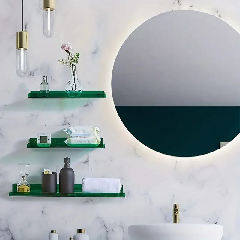 Oak & Coral | Floating Wall Shelf - Modern Bathroom Storage - Acrylic