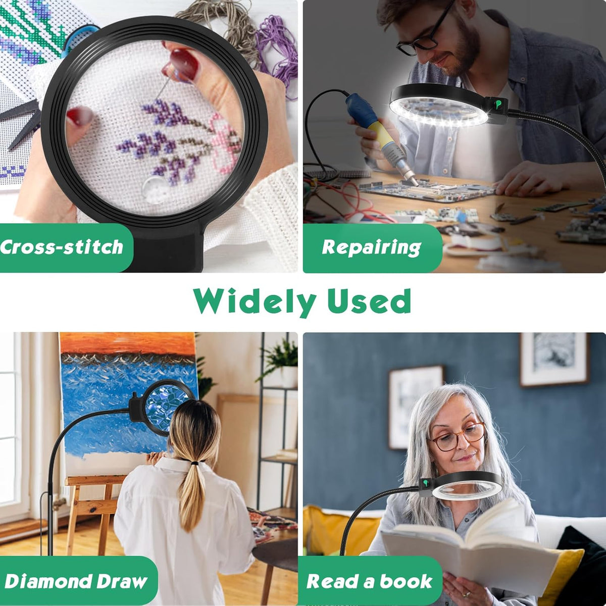 Oak & Coral | Full-Page Magnifying Glass with LED Light – Hands-Free Reading Aid for Books, Crafts & Hobbies