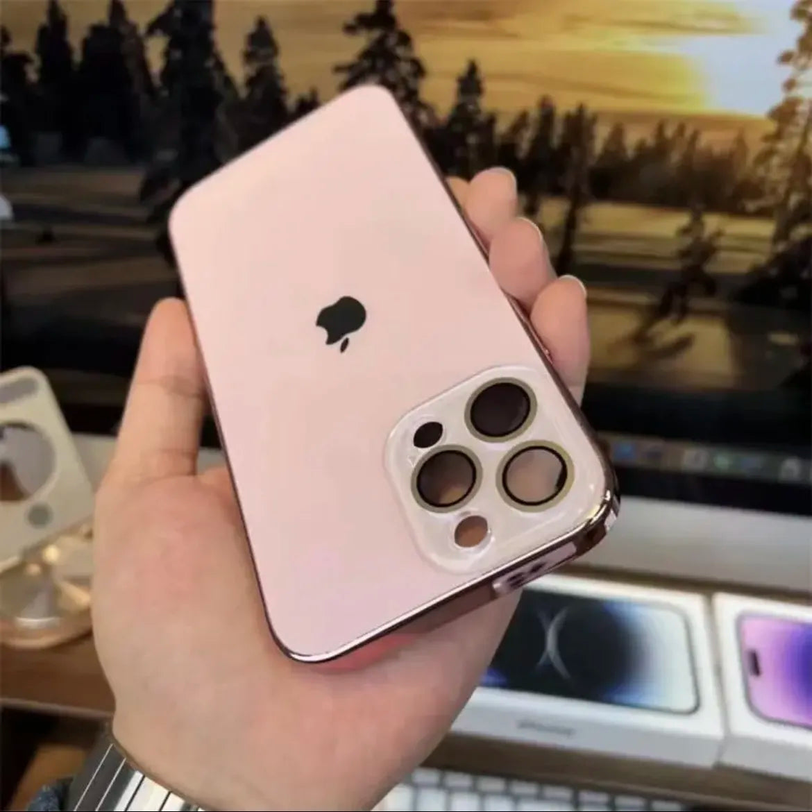 Oak & Coral | Galvanized Matte Acrylic Tempered Glass iPhone Case