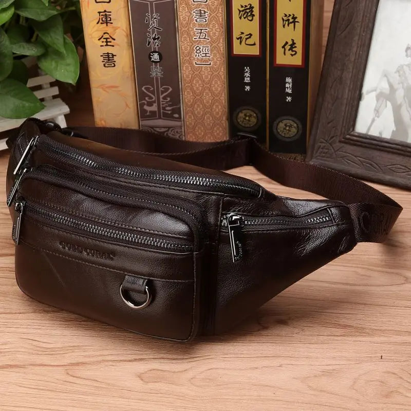 Oak & Coral | Genuine Cowhide Leather Waist Bag for Men – Large Capacity Fanny Pack, Belt & Crossbody Travel Bag