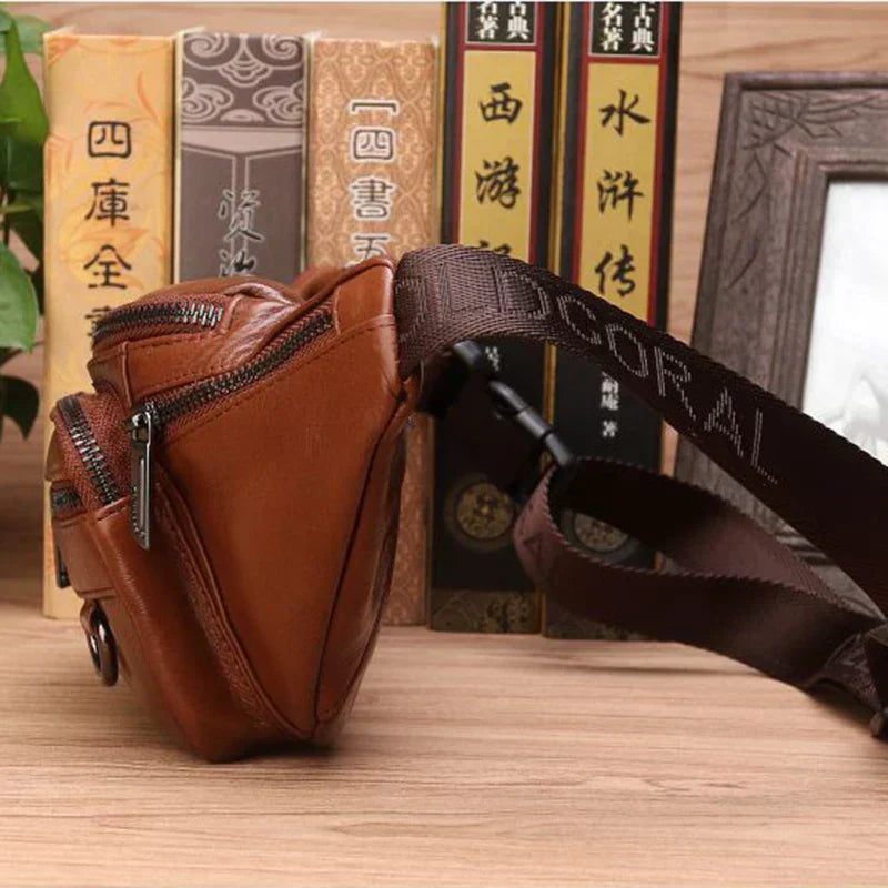 Oak & Coral | Genuine Cowhide Leather Waist Bag for Men – Large Capacity Fanny Pack, Belt & Crossbody Travel Bag