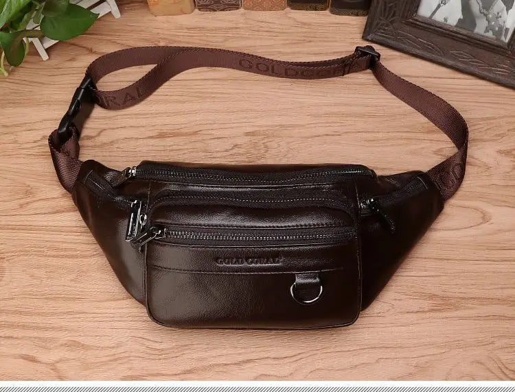 Oak & Coral | Genuine Cowhide Leather Waist Bag for Men – Large Capacity Fanny Pack, Belt & Crossbody Travel Bag
