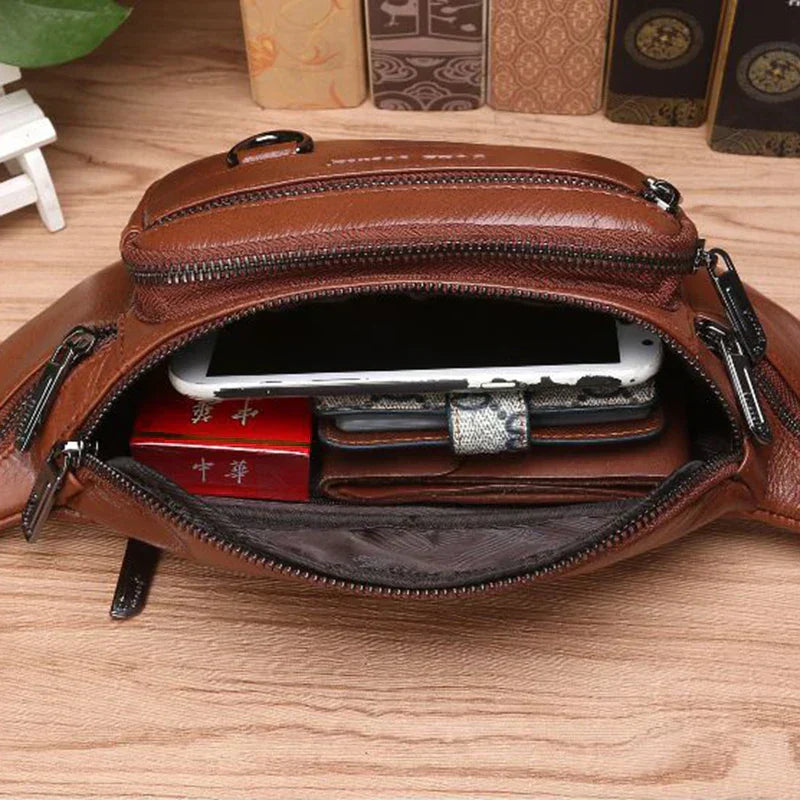 Oak & Coral | Genuine Cowhide Leather Waist Bag for Men – Large Capacity Fanny Pack, Belt & Crossbody Travel Bag