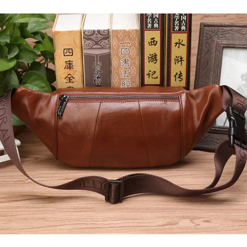 Oak & Coral | Genuine Cowhide Leather Waist Bag for Men – Large Capacity Fanny Pack, Belt & Crossbody Travel Bag
