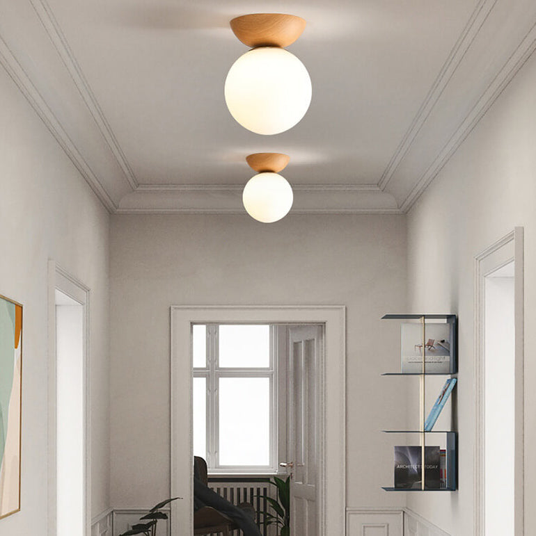 Oak & Coral | Glass Globe Ceiling Light | Wood Grain Design