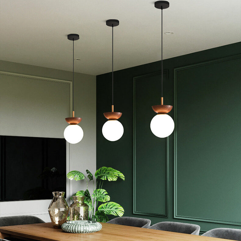 Oak & Coral | Glass Globe Ceiling Light | Wood Grain Design