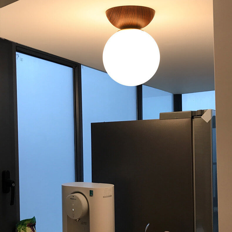 Oak & Coral | Glass Globe Ceiling Light | Wood Grain Design