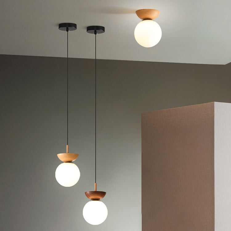 Oak & Coral | Glass Globe Ceiling Light | Wood Grain Design