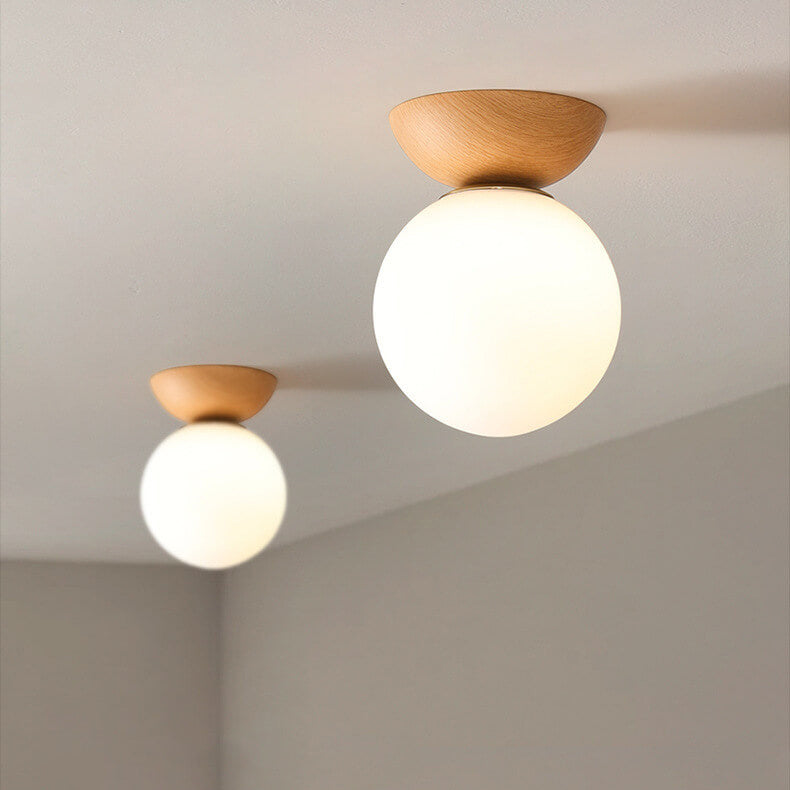 Oak & Coral | Glass Globe Ceiling Light | Wood Grain Design