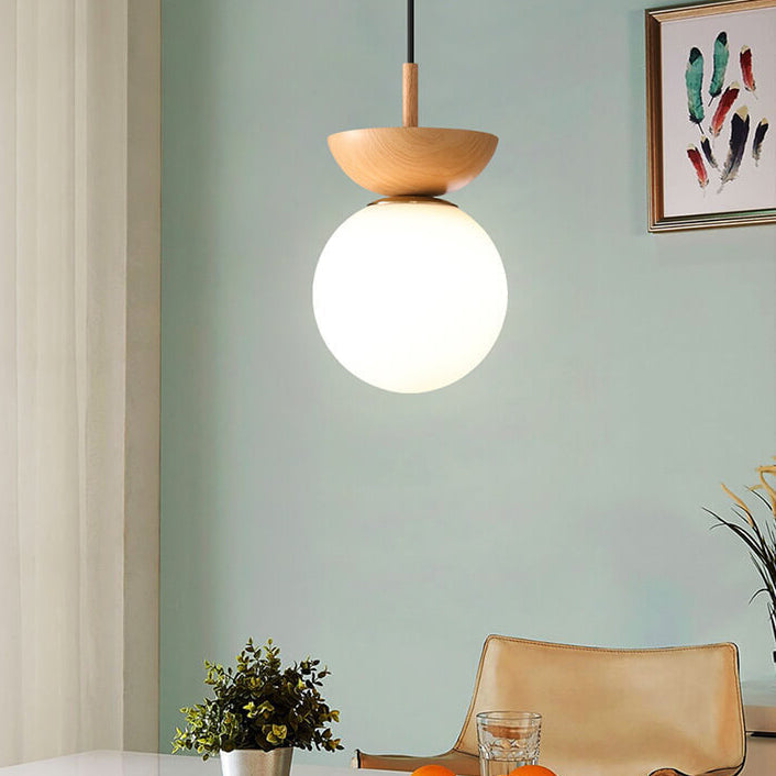 Oak & Coral | Glass Globe Ceiling Light | Wood Grain Design