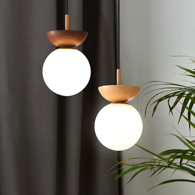 Oak & Coral | Glass Globe Ceiling Light | Wood Grain Design