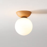 Oak & Coral | Modern Orb Ceiling Fixture | Faux Wood Accent
