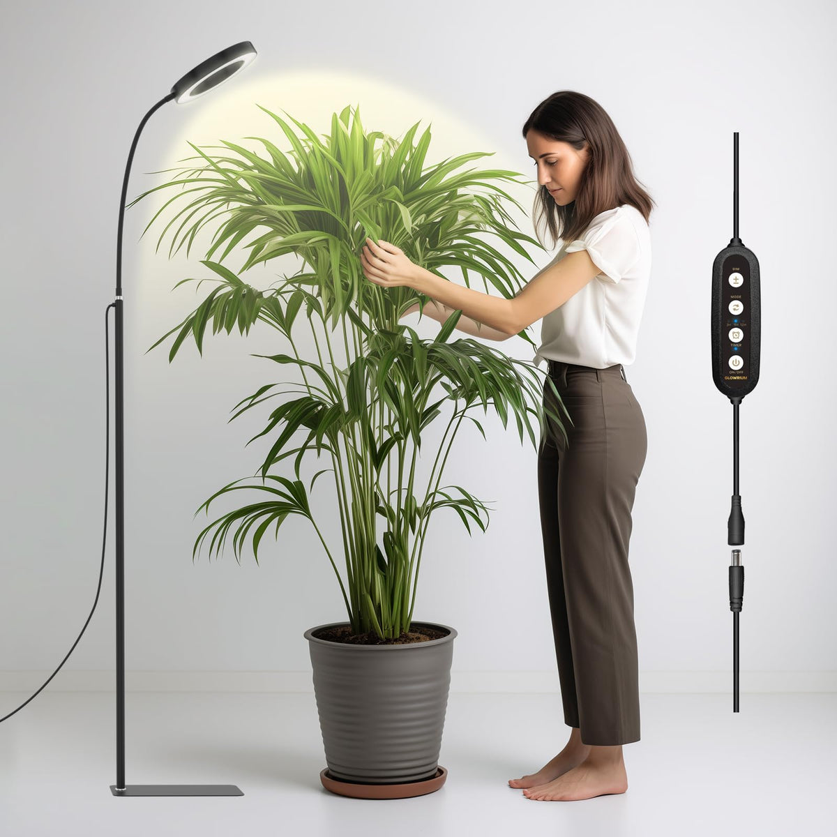 Oak & Coral | Glowrium Grow Light For Indoor Plants, 20W LED Plant Grow Light With Automatic Timer, Full Spectrum Adjustable Height Standing Plant Grow Light, 3 Light Modes, 6-Level Dimmable (Black)