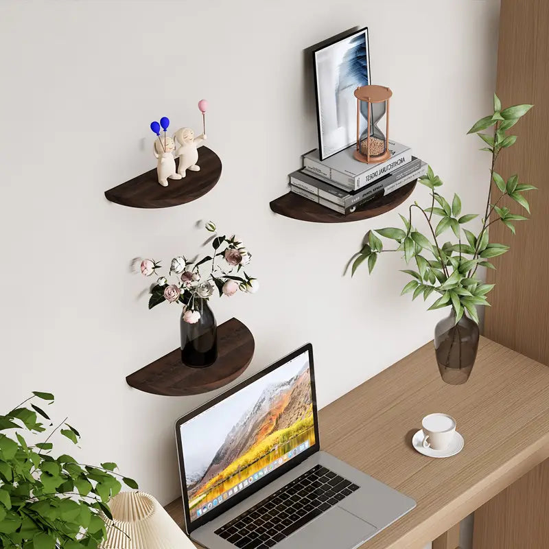Oak & Coral | Half-Round Wooden Wall Shelf | Stylish and Space-Saving | Natural Wood