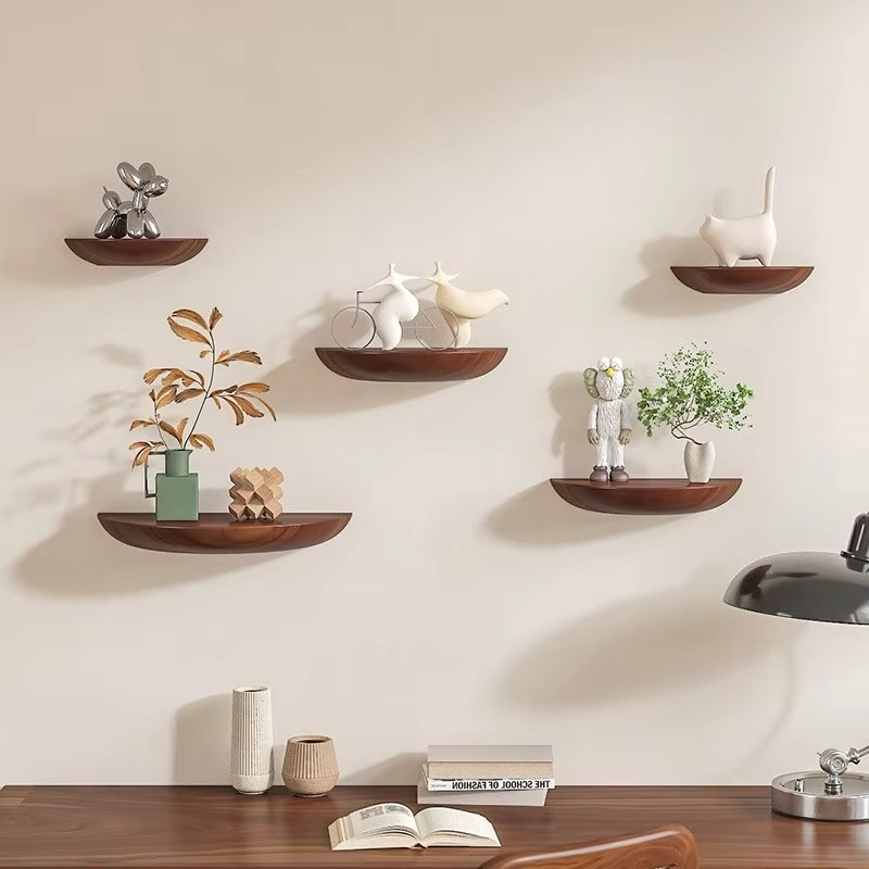Oak & Coral | Half-Round Wooden Wall Shelf | Stylish and Space-Saving | Natural Wood